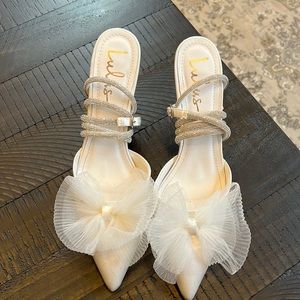 Lulus Sparkly White Heels with Ankle Straps - size 10